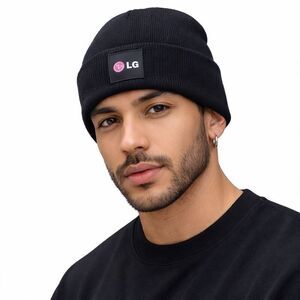 LG Logo Black Knit Beanie Hat Unisex Cuffed Winter Cap Corporate Tech New